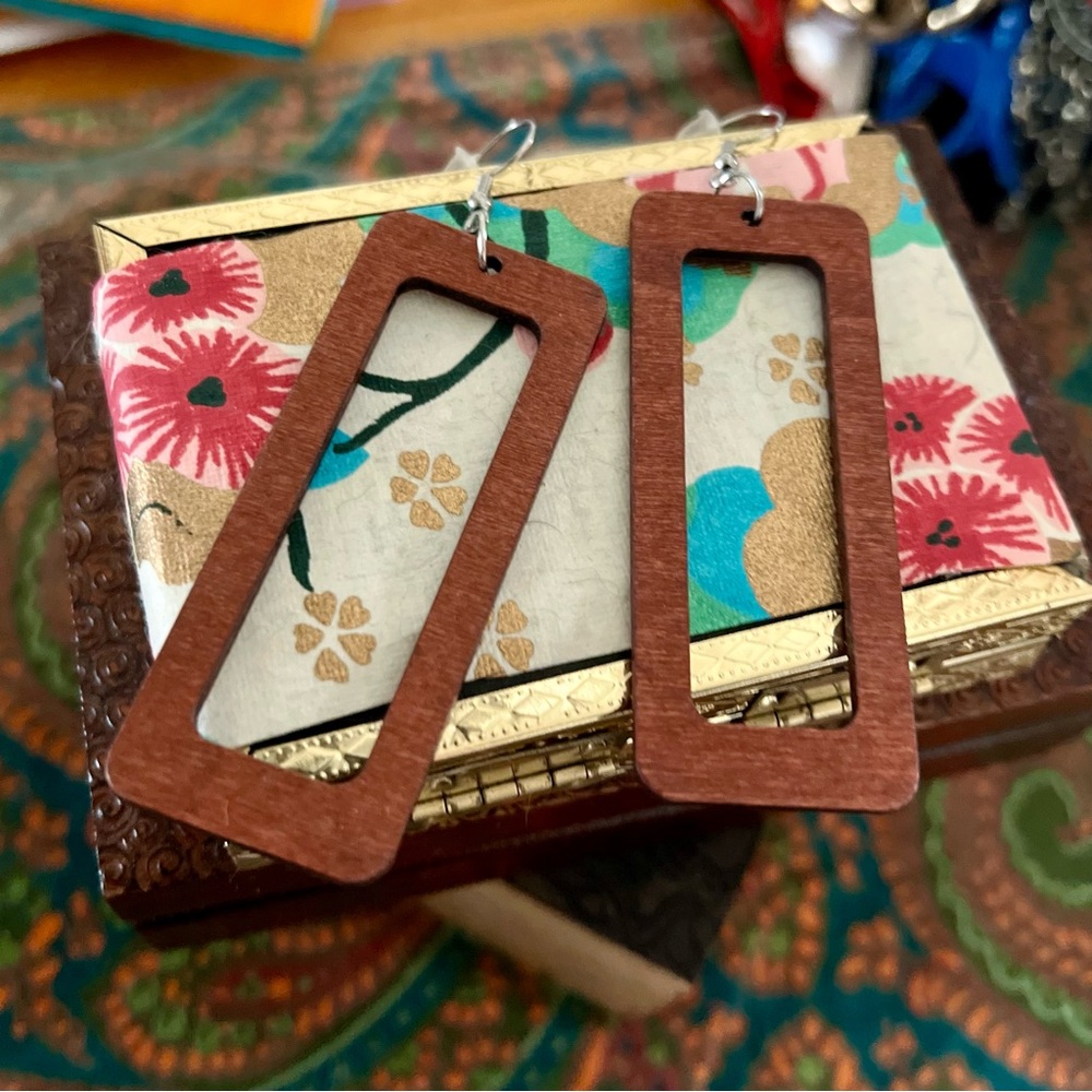 Vintage 70’s Rectangular Wooden Earrings